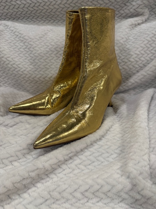 Zara Shoes - Zara Womens Metallic Gold Pointed-Toe Ankle Boots Size 36